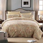 USTIDE 3 Pieces Classy Gold Paisley Duvet Cover&Pillowcase Set Egyptian Cotton Bedding Set Double Size All Season