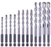 NordWolf 12-Piece Metric Masonry Drill Bit Set with 1/4" Hex Shank, Carbide Tipped for Concrete, Brick, Block & Stone, Sizes 4 to 10mm in Storage Case