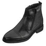 CALTO Men's Invisible Height Increasing Elevator Shoes - Black Premium Leather Lightweight Zipper Boots - 3.2 Inches Taller - S28001 - Size 7.5 UK