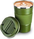 camako Coffee Cup Insulated, Reusable Travel Stainless Steel Mug with Leakproof Lid & Eco-Friendly for Coffee (13oz/380ml, Army Green)