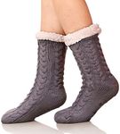 SDBING Women's Super Soft Warm Cozy Fuzzy Fleece-Lined Winter Knee Highs Slipper Socks (Dark Gray)