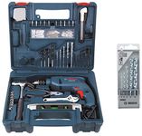 Bosch GSB 500W 500 RE Tool Set and Masonry Drill Bit Set Combo (Blue) - 5 Pieces