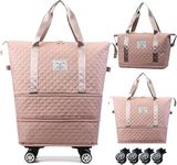 Hunavi Rolling Duffle Bag with Wheels, Expandable Foldable Duffle Bag with Wheels and Handle for Travel, Rolling Luggage Bag Carry on Duffel Bag, Wheeled Travel Dufflel Bag (Pink Textured)