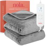 Nola Luxury Heated Blanket | Electric Blanket | Extra Large Heated Throw | Digital Remote, 10 Heat Settings & 10hr Timer | Machine Washable Soft Fleece - 160cm x 130cm (Grey)