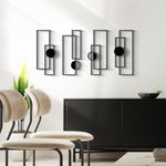 Glamativity Large 4 Pcs Black Abstract Metal Wall Art, 22.5 x 7.5'' Vertical Minimalist Décor Single Line Art Wall Décor, 3D Textured Sculptures, Modern Geometric Decor Hanging for Living Room Bedroom Bathroom Study