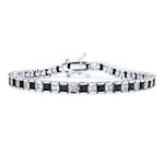 Classic Black & White Alternating Sparkling Simulated Gemstone 20CT Square Princess Cut Cubic Zirconia AAA CZ Tennis Bracelet for Women Girlfriend Silver Plated 7 Inch