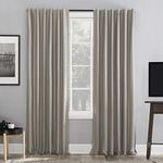 Sun Zero Evelina Faux Dupioni Silk Extreme 100% Blackout Back Tab Curtain Panel, 50" X 63", Stone Beige