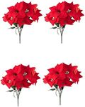 Juvale Artificial Flowers for Christmas Decorations, Poinsettia Flower (Red, 4 Pack)