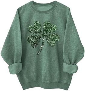 Sdwingk St Patricks Day Outfits for Women Casual Long Sleeve St Pattys Shirt Crew Neck Irish Shamrock Graphic Pullover Tops