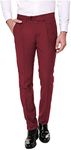 COOFANDY Men's Classic Fit Dress Pants Flat Front Straight Formal Pants Wrinkle Free Expandable Waist Suit Pants Wine Red