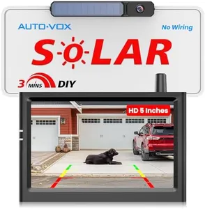 AUTO-VOX Solar Wireless Backup Camera with 5" HD Monitor: 3 Mins DIY Installation & Battery Powered Back Up Camera Systems, IP69K Waterproof Reverse Camera for Car, Van, SUV, Truck, Trailer