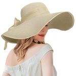 FAVOREAL Womens Sun Hat Straw Hat Large-Brimmed UV Protection Floppy Summer Beach Fishing Hat Packable Outdoor Travel Hat, Beige (Beige Ribbon)