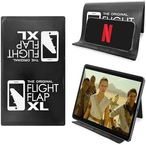 Flight Flap Airplane Tablet Holder, Extra Large 12x7” Flexible Cell Phone and Tablet Holder, Folding Cellphone Stand for Desk, Kindle, Bed, Long Flight Travel Accessories, Plane Essentials (Black)