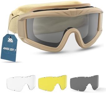 xaegistac Airsoft Goggles, Tactical Safety Goggles Anti Fog Military Eyewear with 3 Interchangable Lens for Paintball Riding Shooting Hunting Cycling (Khaki)