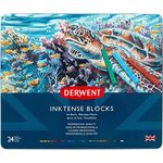Derwent Inktense Blocks 24 Tin, Set of 24 Water-Colours, 8mm Block, Water-Soluble, Ideal for Drawing, Colouring, Crafts & Painting on Paper & Fabric, Professional Quality (2300443)