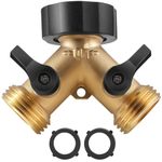 Garden Hose Splitter 2 Way Y Connector Heavy Duty Brass Garden Hose Adapter for Water Hose Spigot Outlet Adapter with 2 Valves Plus 2 Extra Rubber Washers