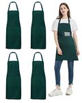 4 Packs Chef Apron, Black Waterproof Apron, Adjustable Apron with 2 Pockets for Men Women, Professional Apron for Kitchen Cooking Gardening Painting Baking Restaurant (Green)