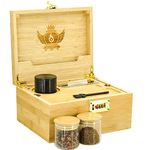 Large Stash Box with Accessories and Rolling Tray, Stable Combination Lock, Premium 100% Bamboo Wood, Handmade Decorative Storage Box, Enough Space, Removable Dividers