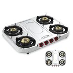 MILTON Royal Stainless Steel Gas Stove 4 Burners | ISI Certified Manual Ignition 4 Burner Gas Stove | 360 Degree Nozzle | High Powered Brass Burners | 1 Year Manufacturer's Warranty