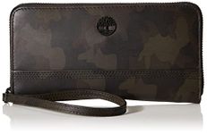 Timberland Women's Leather RFID Zip Around Wallet Clutch with Wristlet Strap, Camo, One Size