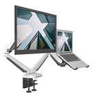 SHOPPINGALL Fully Adjustable Dual Gas Spring 2 in 1 Monitor & Laptop OR Dual Monitors Mount Stand for 15"-32" Monitors Features 2 USB 3.0 and Audio Ports with Grommet and Clamp -SA-GM224U+D15-White