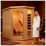 Amocane Far Infrared Wooden Sauna with Recliner, Personal Indoor Home Spa, Traditional Saunas Room with 7 Color Lights, 10 Minutes Warm-up Heater Tube & Carbon Panels, Oxygen Bar (2300W/220V, Hemlock)
