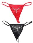 ohmydear Glitter Thongs for Women Plus Size Mesh G-string Panties Sexy Knickers Lingerie Sheer Bikini Briefs Diamond Underwear Multipack, UK8-22 Black/Red