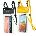 YUMQUA Waterproof Phone Pouch 2 Pack, [Up to 7.5"] IPX8 Waterproof Cell Phone Case Dry Bag Compatible with iPhone 15 14 13 12 11 Pro Max, Galaxy S23 Ultra S22 S20+, Pixel 4 XL, Black+Yellow