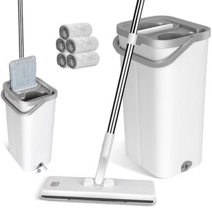 Serpillière Seau Essoreur, Masthome Serpillère Microfibre Plat avec Manche INOX, Balai Plat Rotative 360° avec 5 Serpillères Réutilisables, Balai Serpillière pour Nettoyage Tous Types de Sols