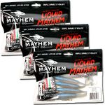 Mayhem Bait Co. 5-Inch Thrust Swim Minnow, Paddle Tail Soft Plastic Swimbait Bass Fishing Lures Plus 3 Tubes Liquid Mayhem Fish Attractant, 3 Packs of 5 Baits (15 Total) (Alewife Lam)