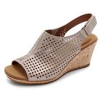 Rockport Women's Briah Perf Sling Wedge Sandal, Metallic Khaki Leather, 9 M US