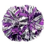 Hooshing 2PCS Cheerleading Pom Poms Metallic Purple and Silver Cheer Pompoms with Baton Handle for Team Spirit Sports Dance Cheering Girls Gifts