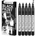 Black Paint Pens for Rock Painting, Stone, Ceramic, Glass, Wood, Tire, Fabric, Metal, Canvas. Set of 5 Water Based Black Markers for Acrylic Painting Extra Fine Point Tip