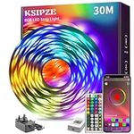 KSIPZE 30m Led Strip Lights RGB Music Sync Color Changing, Led Lights with Smart App Control Remote, Led Lights for Bedroom Lighting Flexible Home Decoration