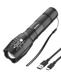 Maxesla 6000L LED Torch Rechargeable, 6000 Lumens Super Bright Adjustable Focus Rechargeable Torch, 10 Hours Long Battery Life Rechargeable Torches LED Super Bright, Type C USB Torch Rechargeable