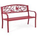 Tangkula Outdoor Garden Bench Park Bench Patio Red Bird Bench Loveseat W/Backrest & Armrests Heavy-Duty Steel Frame Outdoor Furniture Bench Chair for Garden Courtyard Lawn Porch