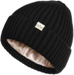 YANIBEST Winter Hats for Women Satin Lined Beanie for Cold Weather Beanie Hat for Women Men Winter Warm Knit Hats Black