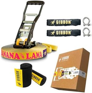 GIBBON BananaLama XL Slackline with TreeWear - Ultimate All Rounder Slack Line 82ft x 1.5” Line - 2X 6.6ft Round Slings, 2 Shackles - Power Ratchet