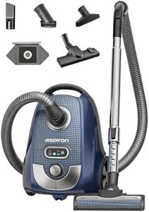 Aspiron Canister Vacuum, Canister Bagged Vacuum,4QT Dust Bag, H13 HEPA Filter, 5 Tools, Pet-Friendly,Variable Power Control,for Carpets, Hardwood Floors, Stairs, Pet Hair, Household