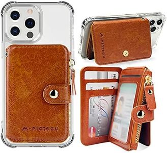 M-Plateau Phone Wallet Vegan Leather Magnetic Button Wallet For Men Have 6 Id Window Designed For iPhone 13 Pro Max,Google Pixel, Galaxy Attachment 3M Adhesive Sticker (Brown)