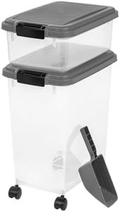 Bedding Home 50L (13.5L + 37L) 3 Piece Stackable Airtight Dog Food Storage Container | Flip Top Lid Pet Food Storage Container | Plastic Scoop Cat Treat Dispenser For Dogs, Cat (Grey)