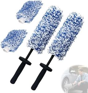 Gantodly Wheel Barrel Brush, Upgrade Long Handle Microfiber Wheel Brush Car Duster Exterior,Car Duster Interior Multipurpose Cleaning Tool,Blue:2set