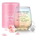 MengCat Stemless Wine Glass Birthday Friendship Gifts for Women Best Friend Unique, Wine Glass Personalised Funny Cool Bestie Gifts for Her Girl Female Colleagues Graduation Christmas Decor