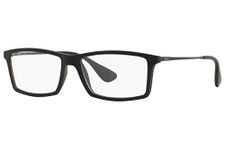 Ray-Ban RX7021 Mathew Rectangular Prescription Eyeglass Frames, Rubber Black/Demo Lens, 55 mm