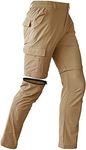 Mens Hiking Convertible Pants Waterproof Lightweight Quick Dry Zip Off Fishing Travel Safari Outdoor Cargo Work, Khaki, 34