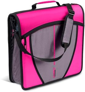 Case-it Mighty Zip Tab School Zipper Binder | 3-Inch O-Rings, 600-Sheet Capacity, 5-Subject Expanding File Folder, Multiple Pockets & Storage Organizer, Shoulder Strap | D-146 Magenta