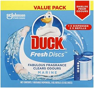 Duck Toilet Cleaner, Fresh Discs Value Pack, Marine Fragrance, 1 Dispenser plus 2 x 36ml Refill Tubes (12 Gel Discs), Blue
