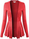 Design by Olivia Women's Long Sleeve Crochet Knit Draped Open Sweater Cardigan, Coral, Large