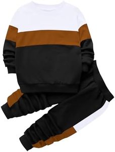 Babioboa Boys Casual Active Tracksuit Color Block Long Sleeve Sweatsuit and Pants Set 2 Piece OutfitsBrown,130