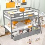 Giantex Bunk Bed Twin Over Twin with 2 Storage Drawers, Solid Wood Bed Frame with Convertible Storage Cube, Safety Guardrails & Ladder, No Box Spring Needed, Twin Bunk Beds for Kids Teens (Grey)